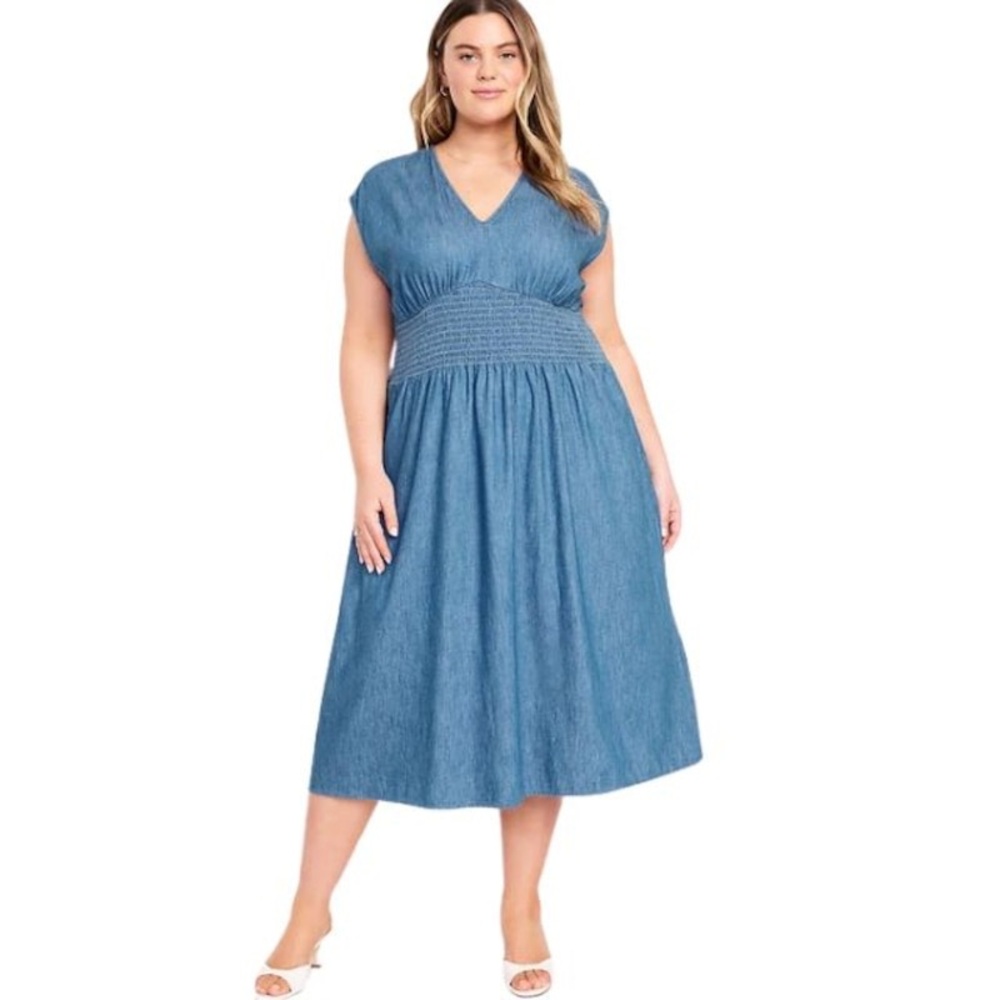 Old Navy Waist Defined Denim Sleeveless Midi Dress